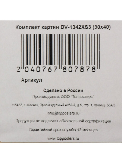 Картина комплект холст, 30х40 см, 3 модуля, DV-1342XS3