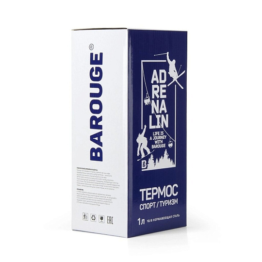 Термос нержавеющая сталь, 1 л, узкая горловина, Barouge, Adrenalin, колба нержавеющая сталь, с ручкой, черный, BT-417F