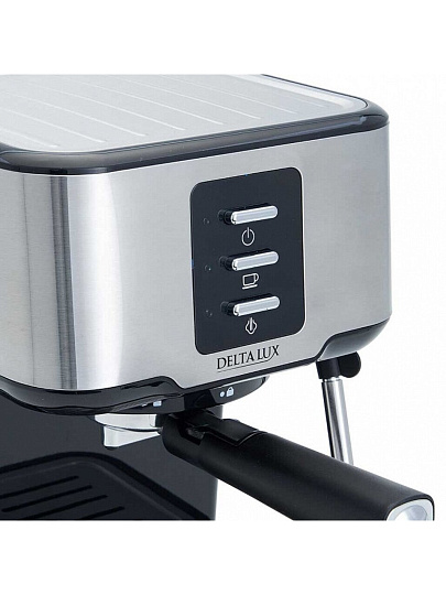 Кофеварка электрическая, рожковая, 1.5 л, Delta Lux, DE-2001, 850 Вт, 15 бар, капучино, эспрессо, черная