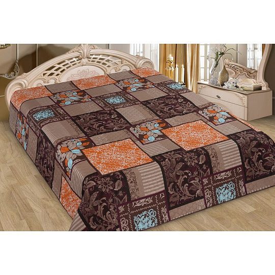 Покрывало евро, 220х200 см, микрофибра, двухстороннее, Marianna, Элегант геометрия, коричневое, 18-002