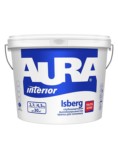 Краска водно-дисперсионная, Aura, Isberg, акриловая, для потолков, матовая, 2.7 л