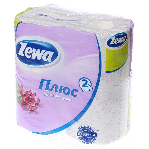 Туалетная бумага Zewa, Сирень, 2 слоя, 4 шт, 23 м, с втулкой, белая