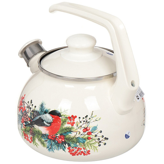 Чайник сталь, эмалированное покрытие, 2.5 л, со свистком, ручка консольная, Metrot, Снегирь, индукция, 195852