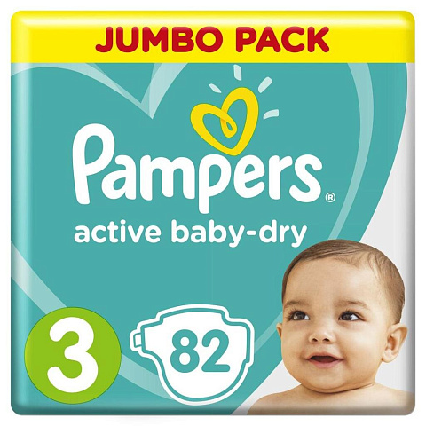 Подгузники детские Pampers, Active Baby Dry Midi, р. 3, 6 - 10 кг, 82 шт, унисекс