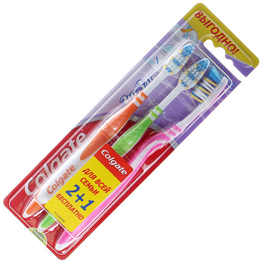 Зубная щетка Colgate, Зигзаг Плюс, средней жесткости, 2 шт, + 1шт бесплатно, FVN59964