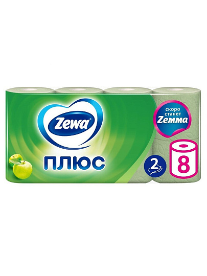 Туалетная бумага Zewa, Яблоко, 2 слоя, 8 шт, 23 м, с втулкой, зеленая