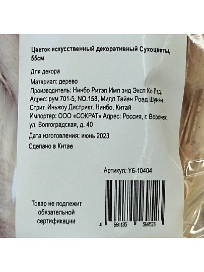 Цветок искусственный декоративный Сухоцветы, 55 см, фиолетовый, Y6-10404