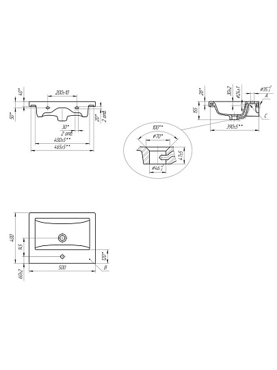 Умывальник мебельный, Cersanit, Como 50, фарфор