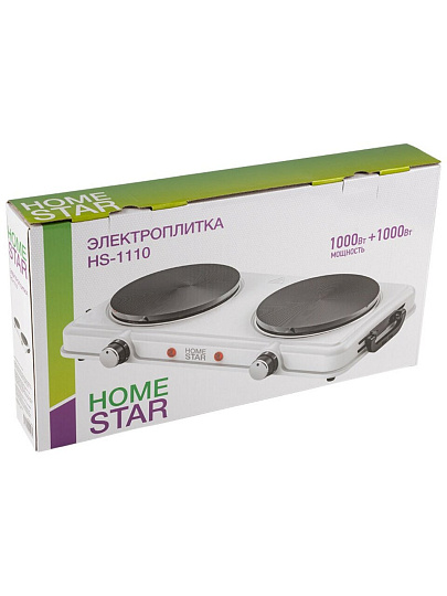 Плита электрическая Homestar, HS-1110, 2000 Вт, 2 конфорки, чугун, эмаль, механическая, переключатель поворотный, белая