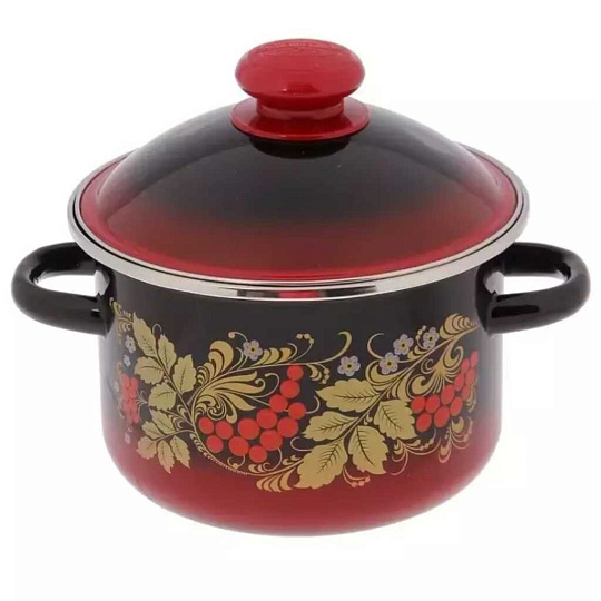Кастрюля эмалированная сталь, 2 л, с крышкой, крышка сталь, цилиндрическая, Сибирские товары, Рябинушка, 7MD161M, индукция