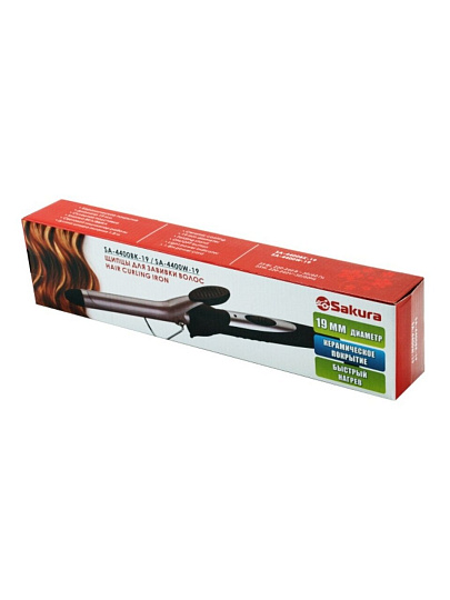 Щипцы Sakura, SA-4400W-19, для завивки волос, 25 Вт, керамическое покрытие, 1 режим, 180 °, диаметр 19 мм, SA-4400W-19