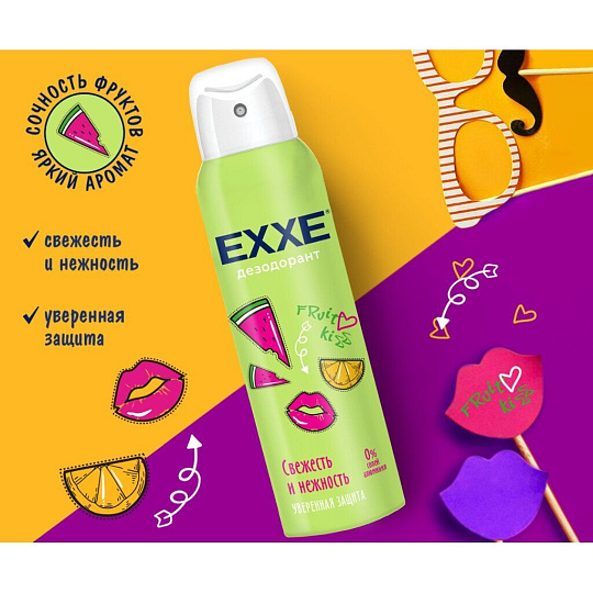 Дезодорант Exxe, Fruit kiss, Свежесть и нежность, для женщин, спрей, 150 мл