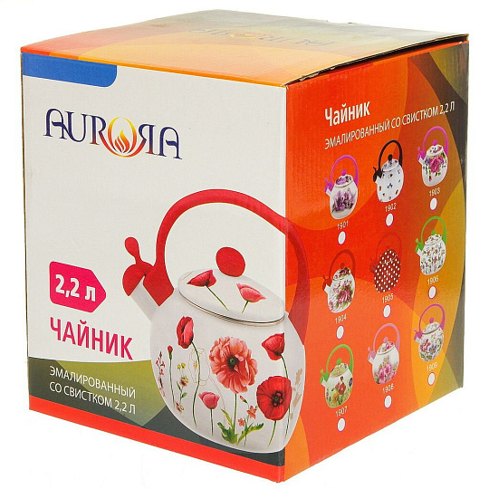 Чайник сталь, эмалированное покрытие, 2.2 л, со свистком, ручка пластиковая, Aurora, Прованс, 1906
