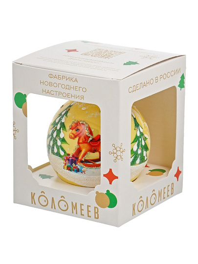 Елочный шар Лошадка качалка, 8 см, стекло, КУ-80-254015