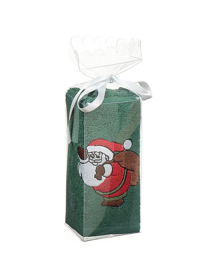 Полотенце кухонное махровое, 40х60 см, 400 г/м2, 100% хлопок, Silvano, Вышивка Дед Мороз, зеленое, Китай, D19-6