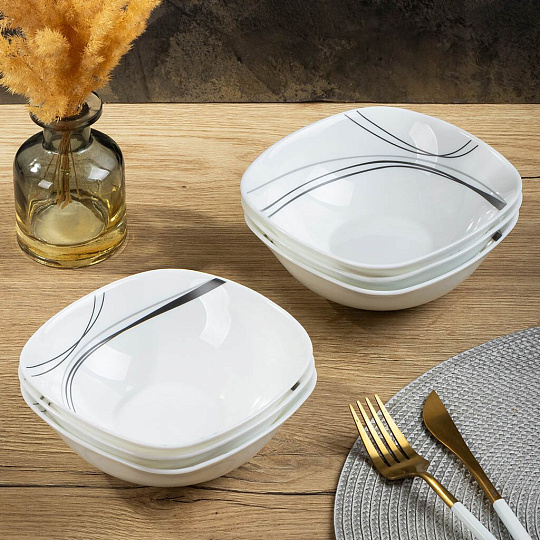 Салатник стеклокерамика, квадратный, 6 шт, 14х5 см, 0.4 л, Токио, Daniks, FFW-65/K1306-2/NFW65T