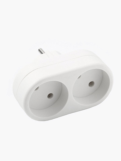 Разветвитель 2 гнезда, без заземления, плоский, 10 А, 250 В, 2200 Вт, Domtok, 2651