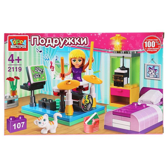 Конструктор Город Мастеров, Комната, 3-5 лет, 107 деталей, с фигуркой, 2119-AA