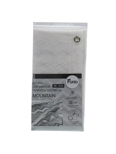 Штора для ванн 200х180 см, полиэстер, Fora, Mountain, FOR-EV17