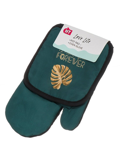 Набор кухонный 2 шт, 27х17см + 17х17см (варежка, прихватка), полиэстер, зеленый, B180028