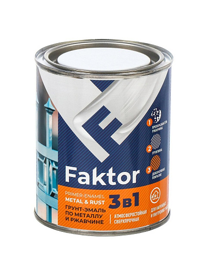 Грунт-эмаль Ярославские Краски, Faktor, по ржавчине, алкидная, серая, 0.8 кг