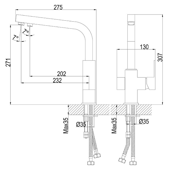Смеситель для кухни, Rossinka, с картриджем, с подключением к фильтру, хром, Z35-32