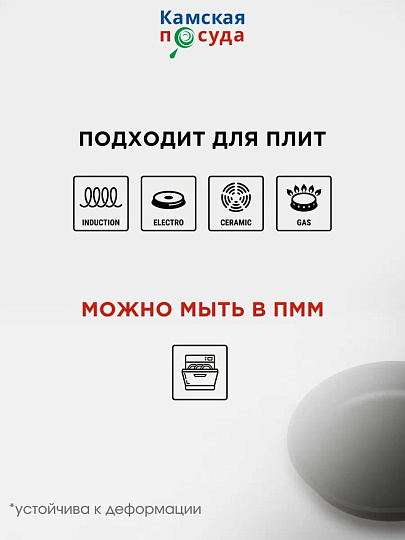 Сковорода-гриль чугун, 28 см, Камская посуда, съемная ручка, круглая, индукция, гс8060