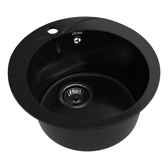 Мойка кухонная врезная, GranFest, Rondo, искусственный мрамор, 475 мм, + сифон, черная, GF-R-480