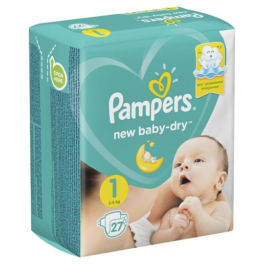Подгузники детские Pampers, Newborn, 1, 0 - 5 кг, 27 шт, унисекс