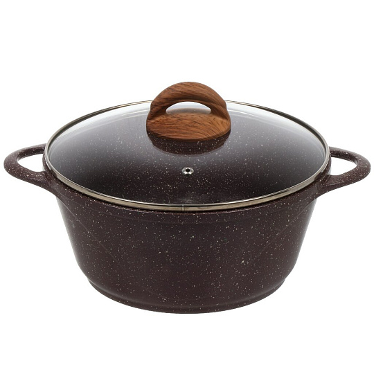 Кастрюля алюминий, антипригарное покрытие, 3 л, с крышкой, крышка стекло, Гурман, Coral, ГМк303КР, индукция