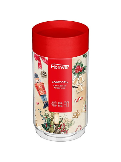 Банка для сыпучих продуктов, пластик, 1 л, 9.2х9.2х18.5 см, с крышкой, Homver, 223138106/03