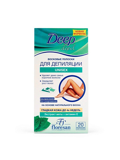 Восковые полоски для депиляции, Floresan, Deep Depil Unisex с мятой, 20 полосок