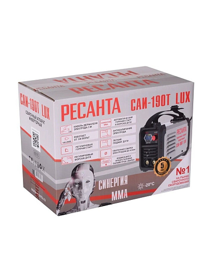 Сварочный аппарат инверторный, Ресанта, САИ-190Т Lux, 5.7 кВт, 190 А, электрод