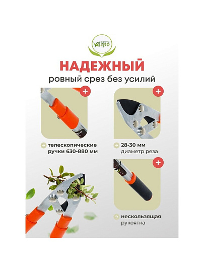 Ножницы садовые для кустарников, 630 мм, Инструм-Агро, НКТО S332A-В, телескопическая штанга, рукоятка алюминий, 010144