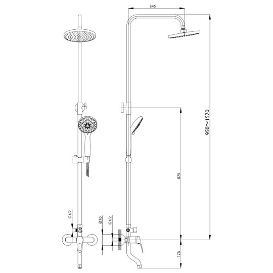 Душевая система для ванны, Rossinka, с картриджем, хром, B35-46
