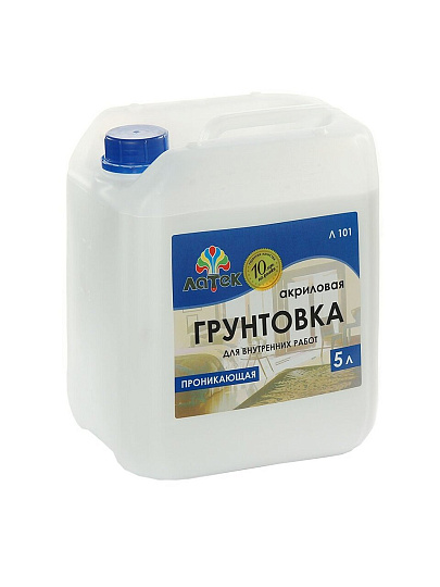 Грунтовка водно-дисперсионная, акриловая, Латек, Л101, для внутренних работ, 5 л, синяя этикетка