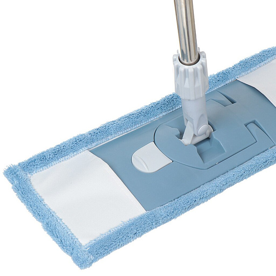 Швабра плоская, микрофибра, 130х43х12 см, голубая, телескопическая ручка, серо-голубая, со сменным блоком, Bossclean, LDR54000