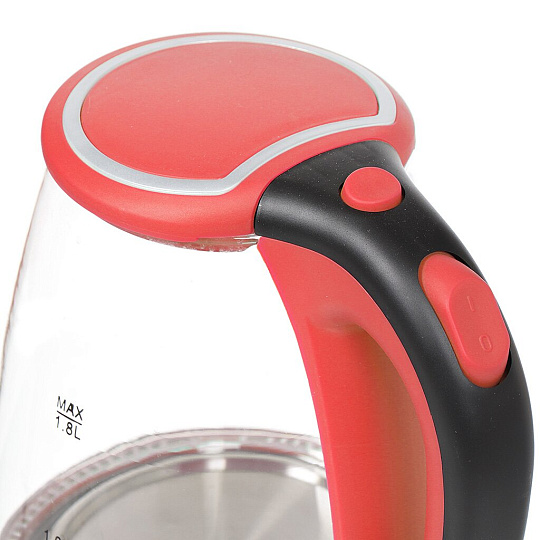 Чайник электрический Eurostek, EEK-3021, красный, 1.8 л, 1800 Вт, скрытый нагревательный элемент, LED подсветка, стекло