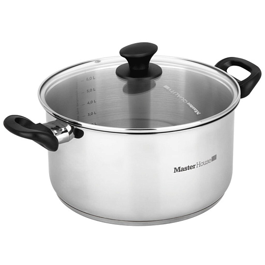 Кастрюля нержавеющая сталь, 6.9 л, крышка стекло, Master House, Глаза тигра F1, 60478, индукция