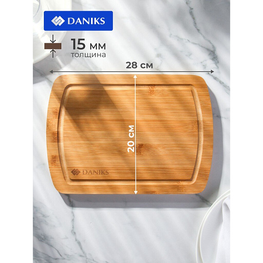 Доска разделочная бамбук, 28х20х1.5 см, прямоугольная, Daniks, H-1763