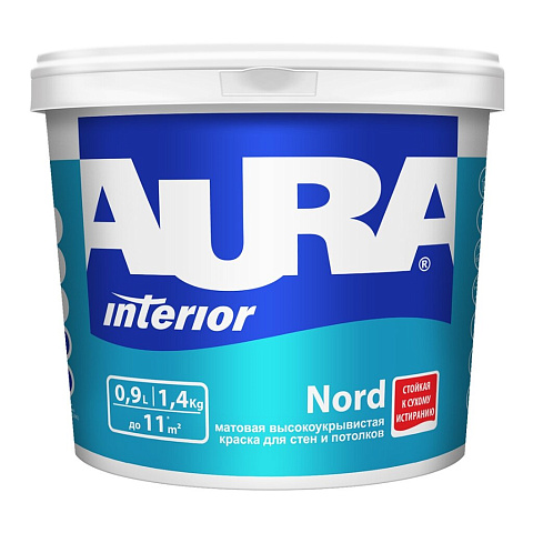Краска воднодисперсионная, Aura, Nord, акриловая, интерьерная, матовая, 0.9 л