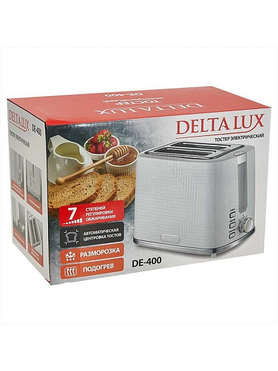 Тостер Delta Lux, DE-400, 900 Вт, 2 тоста, механический, белый