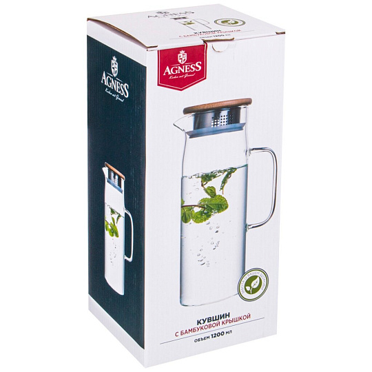 Кувшин стекло, 1.2 л, с крышкой, Agness, Native, 250-139