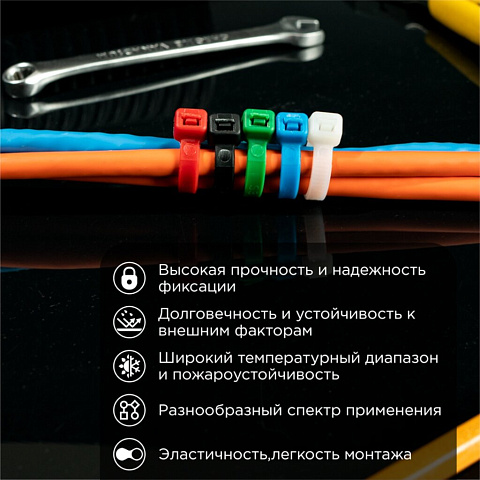 Хомут стяж кабельн, 4.8х300 мм, нейлон, 25 шт, набор, 5 цветов, Rexant, 07-0308-25