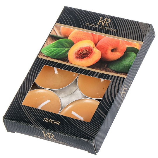 Свеча ароматическая, 1.2х3.8 см, чайная, 6 шт, Kukina Raffinata, Персик, малая, в коробке, 202830