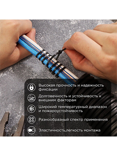 Хомут стяжной кабельный, 2.5х100 мм, нейлон, 100 шт, черный, Rexant, 07-0101