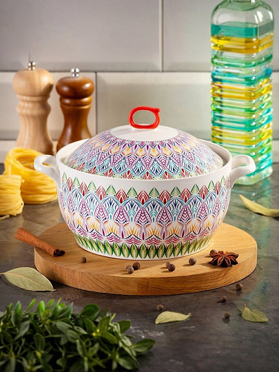 Кастрюля для запекания керамика, 24х10 см, 1.6 л, круглая, с крышкой, Восток, Y6-10192/Y4-9178