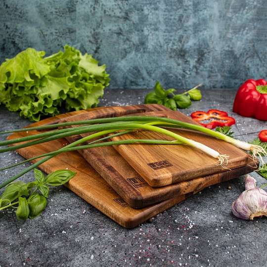 Доска разделочная акация, 28х20х1.5 см, с ручкой, прямоугольная, Taller, TR-52223