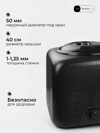 Бак пластик, для душа, 100 л, квадратный, черный, М3271, Альтернатива