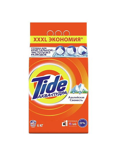Стиральный порошок Tide, 6 кг, автомат, для белого белья, Альпийская свежесть